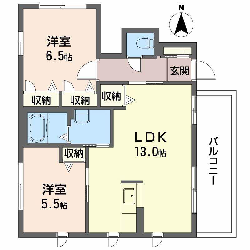 ウィンベル吉山A棟(2LDK/1階)の間取り写真