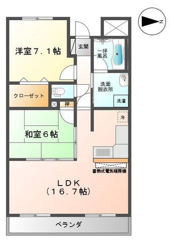 プライム2(2LDK/2階)の間取り写真