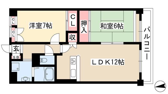 ベルシオン(2LDK/4階)の間取り写真