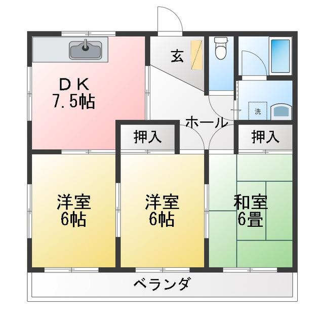 クラールハイツB(2DK/2階)の間取り写真