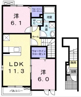 ヒルズタウンV(2LDK/2階)の間取り写真