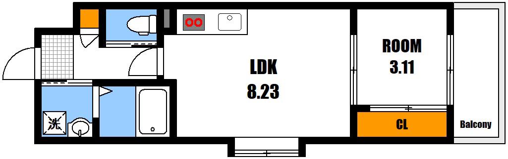 YELLSTAGE長束イースト(1LDK/2階)の間取り写真