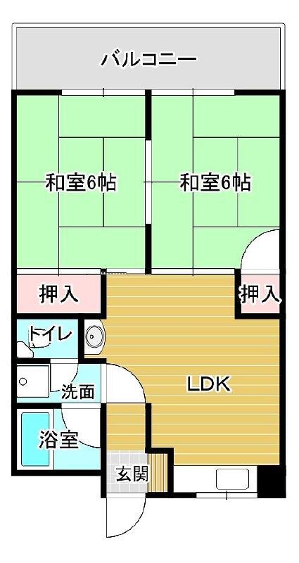 松山南ハイツ(2LDK/3階)の間取り写真