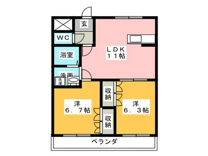 CHEZ-MOI 神畑(2LDK/2階)の間取り写真