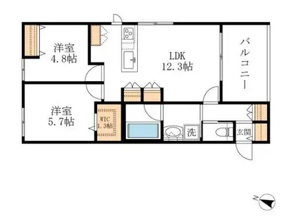 SOURA 武蔵小杉(2LDK/2階)の間取り写真