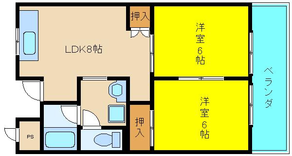 シャンボール東大阪(2LDK/2階)の間取り写真