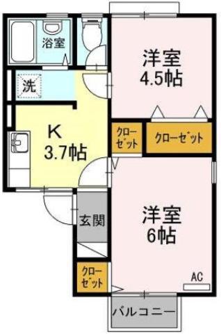 コーポ佐野 南棟(2K/1階)の間取り写真