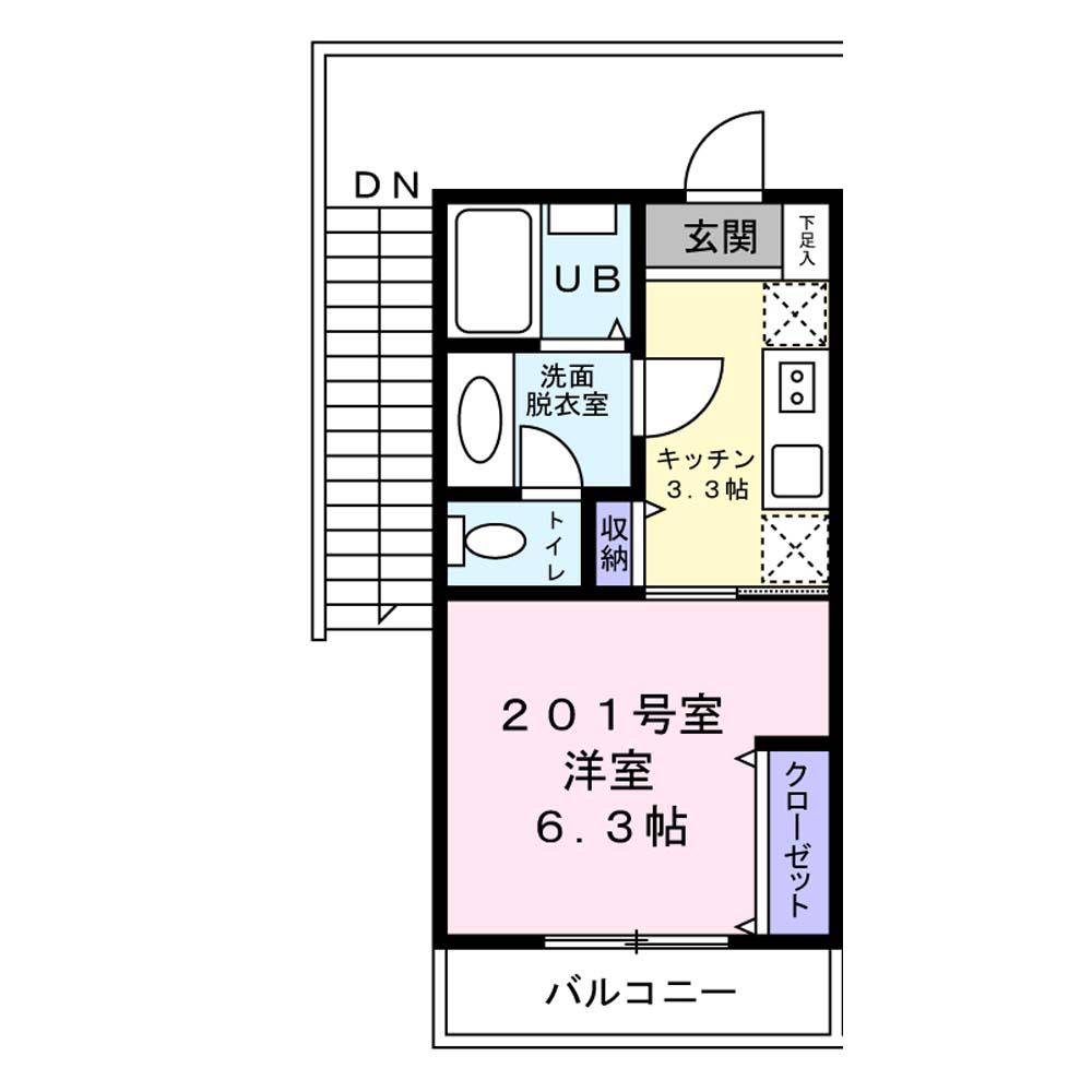 KAMI HIRO(1K/2階)の間取り写真