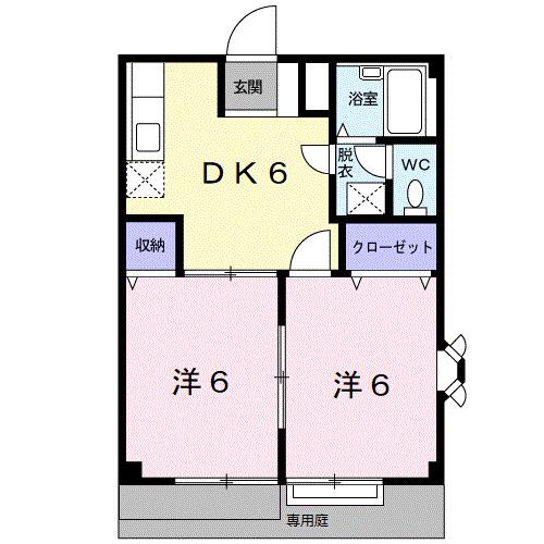 RIVERHILLYUASAI(2DK/1階)の間取り写真