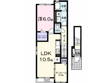 エスパースHOUFU I(1LDK/2階)の間取り写真