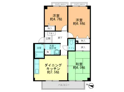 フォブール八木C棟(3DK/2階)の間取り写真