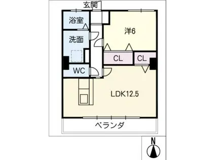 ハイリビングK(1LDK/4階)の間取り写真