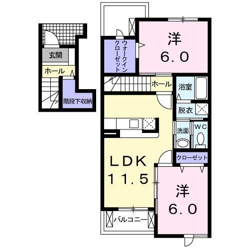 グラシュー・メゾンB(2LDK/2階)の間取り写真