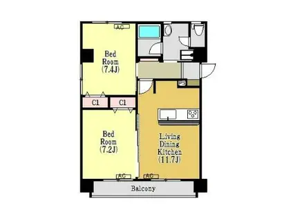 ヴィラ山水(2LDK/6階)の間取り写真