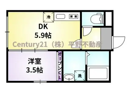 SHININGART(1DK/2階)の間取り写真