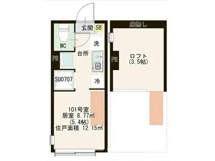 HN富士見台III(ワンルーム/1階)の間取り写真