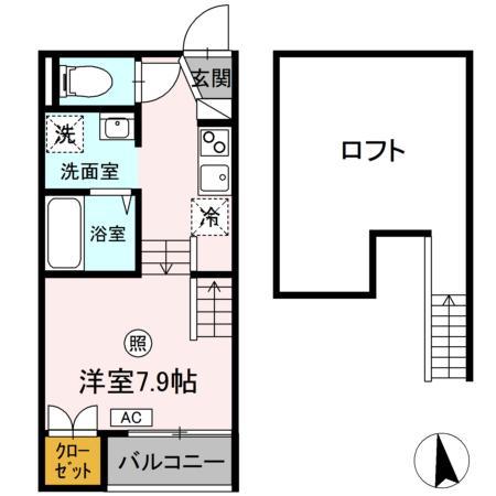 小春日和A(ワンルーム/2階)の間取り写真