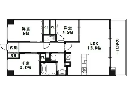 プレサンスロジェ大阪福島(3LDK/3階)の間取り写真