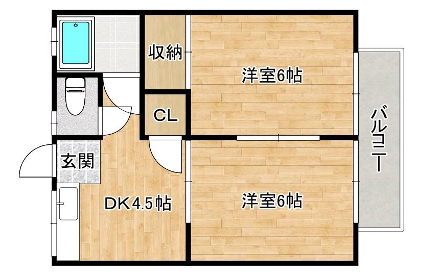 カーサ湯川(2DK/2階)の間取り写真