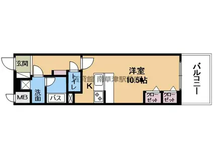 クレアドーレ南草津(ワンルーム/8階)の間取り写真