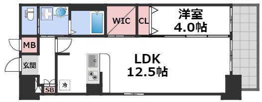 LA CASA 玉造(1LDK/6階)の間取り写真