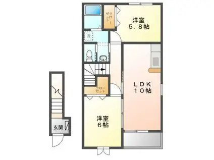 ジュン.オーネ A(2LDK/2階)の間取り写真