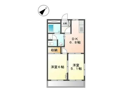 ロイヤルハイツK(2DK/2階)の間取り写真