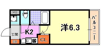 エステムコート新神戸エリタージュ(1K/9階)の間取り写真