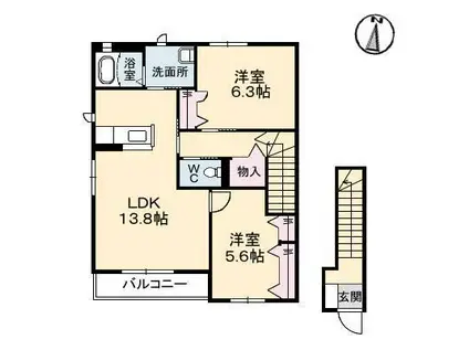 ヴィラージュA(2LDK/2階)の間取り写真
