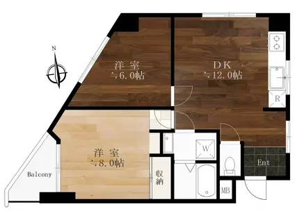大久保カドビル(2LDK/6階)の間取り写真