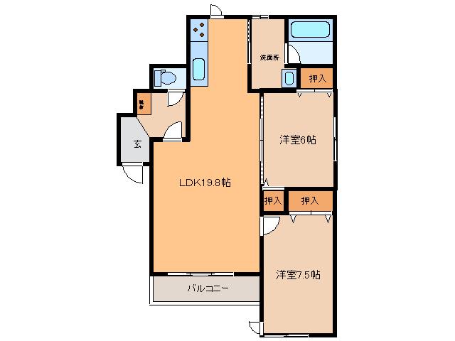 ウエスト蔵(2LDK/3階)の間取り写真