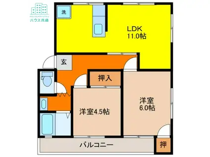 サンシャイン野田(2LDK/2階)の間取り写真