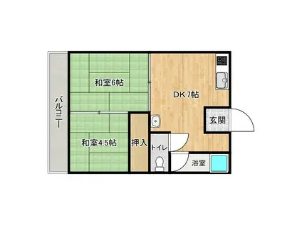 セキスイコーポ室見(2DK/1階)の間取り写真