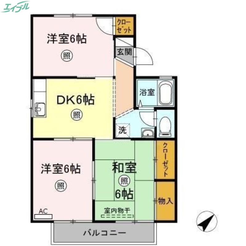 コスメティックスオオフクA棟(3DK/2階)の間取り写真