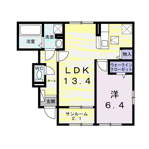 アルモニーD(1LDK/1階)の間取り写真