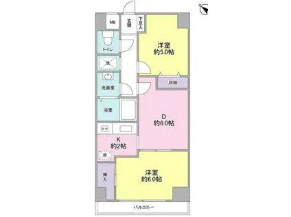 レジデンス浜田山(2DK/6階)の間取り写真