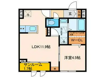 パセオプラシード連坊(1LDK/1階)の間取り写真