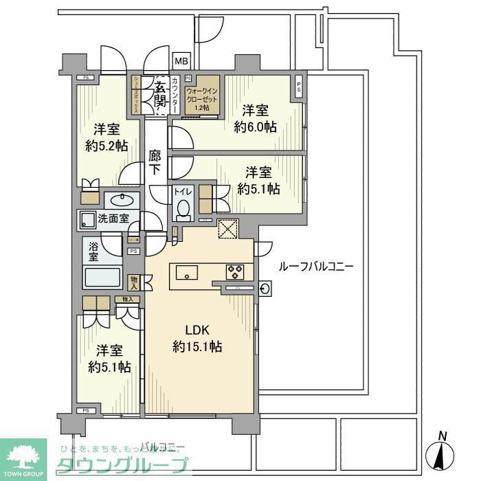 ヒルズグランデ稲毛パークフロント(4LDK/4階)の間取り写真