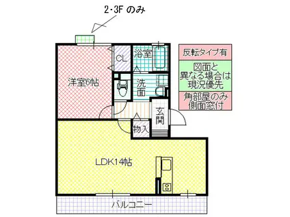 ラ ルーナB(1LDK/2階)の間取り写真