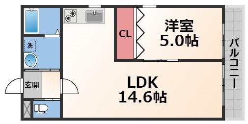 ミワパラディ新今里(1LDK/2階)の間取り写真