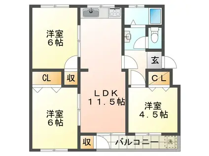 神陵台東47号棟(3LDK/4階)の間取り写真