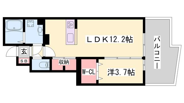 アルレーヌ恵比須(1LDK/1階)の間取り写真