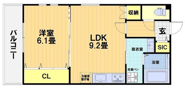 FORCE西院(1LDK/3階)の間取り写真