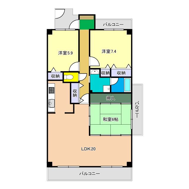 サーパス高須二番館(3LDK/6階)の間取り写真