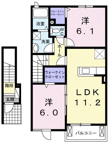 カーサ フェリーチェI(2LDK/2階)の間取り写真