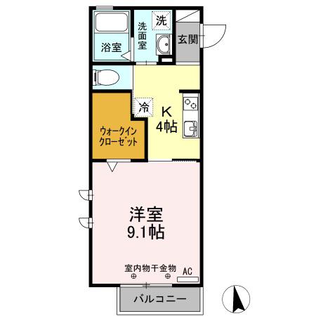DーROOM茜部(1K/2階)の間取り写真