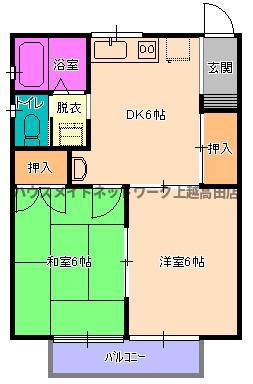 メゾンボヌール(2DK/2階)の間取り写真