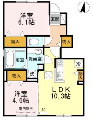 サンライフ原島(2LDK/1階)の間取り写真