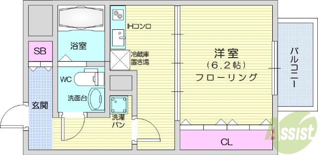 ヴィアーレ八幡三丁目(1DK/2階)の間取り写真
