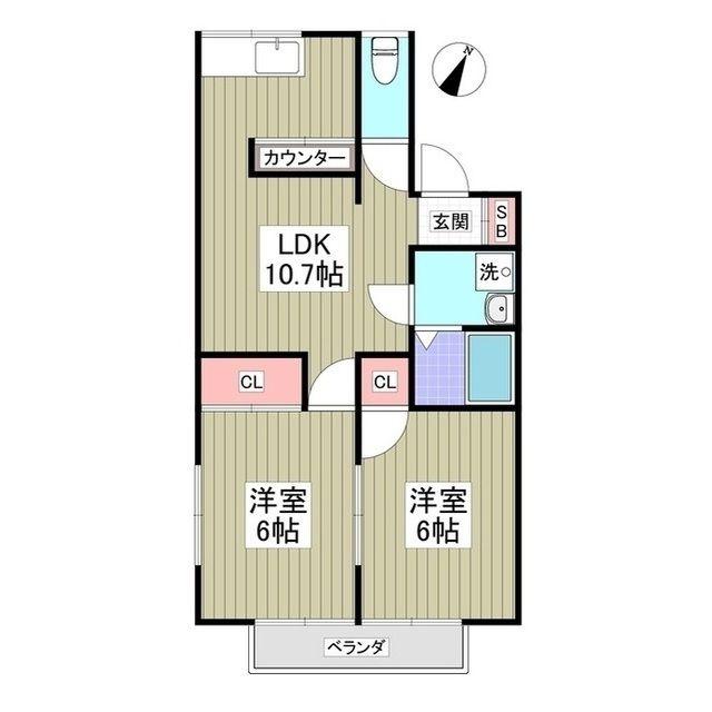リブレス桐生堤町A(2LDK/2階)の間取り写真